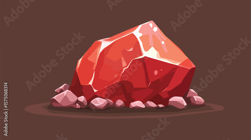 Vibrant Red Mineral Ore with Big Shine Flat Vector Illustration