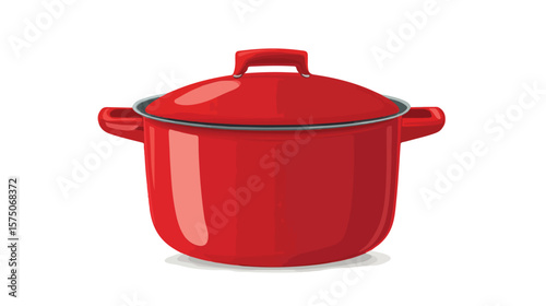 Modern Flat Vector Illustration of Red Cooking Pot Isolated