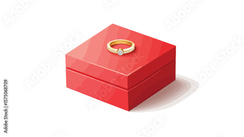 Elegant Red Wedding Box with Golden Ring on Square Shape
