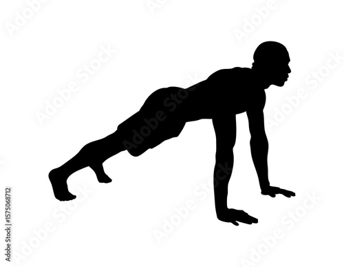 Mans silhouette in a plank pose. Perfect for fitness, health, and wellness designs, demonstrating strength and balance.