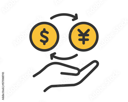 通貨交換のアイコン｜ドルと円の為替を示すイラスト素材
