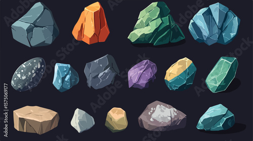 Flat Gaming Asset Rocks and Stones Collection for Designers