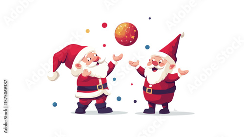 Festive Santa and Gnome Juggling Flat Vector Illustration