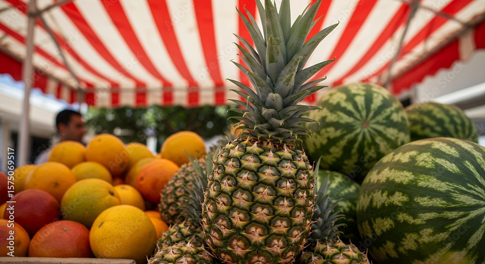 Fototapeta premium Pineapple Watermelon and Citrus Fruits at the Market