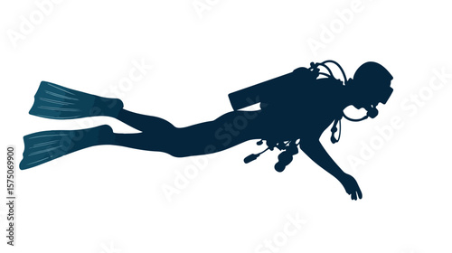 Professional Silhouette of Snorkeling Diver on White Background