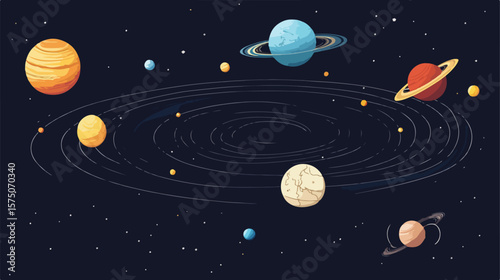 Solar System Diagram with Orbits and Labeled Planets