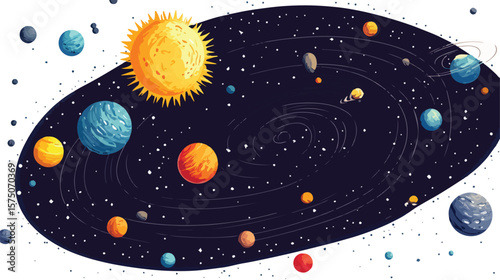 Solar System Model with Sun, Planets, and Asteroids
