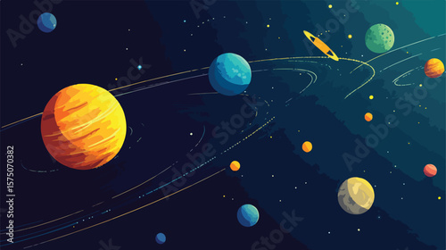 Solar System Illustration with Labeled Planets for Education