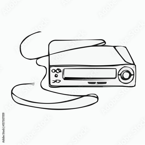 Icon of a cassette player with wire in minimal line art style  