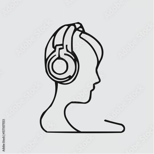 Outline of a person wearing headphones in side profile view  