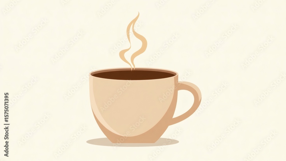 Obraz premium Minimalist Coffee Cup Clip Art with Steam Curls – Brown and Beige Color Palette in Clean Vector Style, Modern Flat Design with Transparent Background