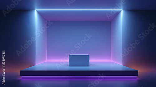 A 3D render of a modern laptop with a blank screen on a table in an empty office, perfect for showcasing technology and design concepts