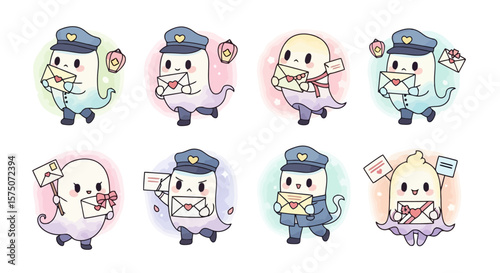 Ghostly Postmen: Cute Kawaii Cartoon Delivery Crew