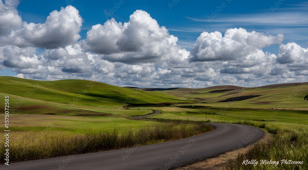 Fototapeta premium Serene Country Road Leading to Distant Horizon