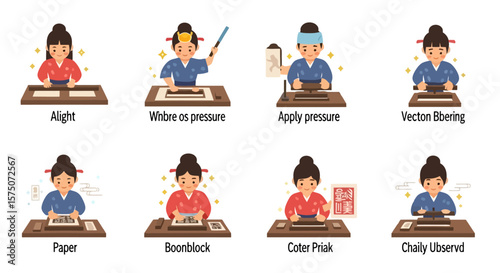 Korean Traditional Printing Process Illustration Set