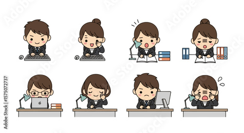 Cartoon Business Emotions: Office Worker Set