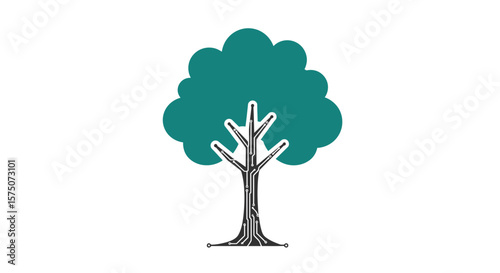 Illustration of a tree with a circuit board design for the trunk