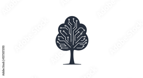 Digital tree with circuit board pattern on a white background view