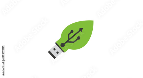Green leaf shaped usb drive with black connector on a white background