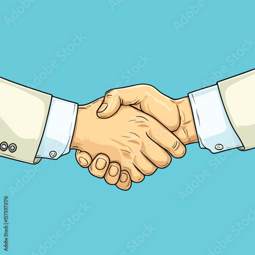 a vector illustration depicting a professional handshake between two business people, symbolizing a successful partnership, vector style simple color