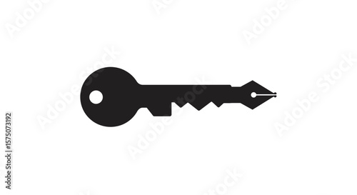 Black key silhouette with a pen nib end on a white background view