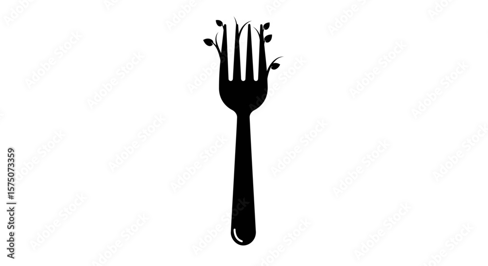Obraz premium Illustration of a black fork with leaves sprouting from the tines