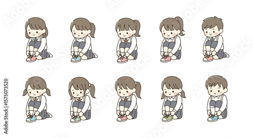 Row of Sad Children, Illustration of Loneliness