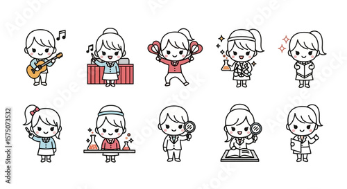 Diverse Career Aspirations: Cute Cartoon Icon Set