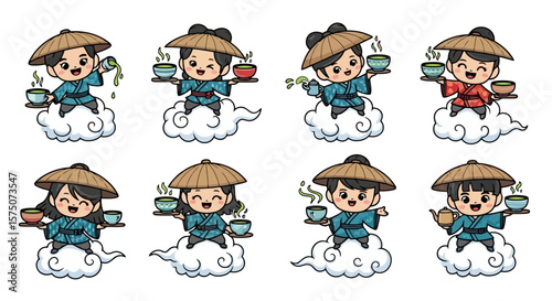 Whimsical Tea Servers on Clouds: Asian Culture
