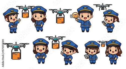 Drone Delivery Team: Cartoon Characters in Uniform