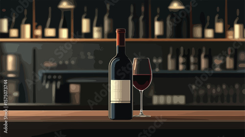 Luxury Wine Bottle on Elegant Bar Table Setting
