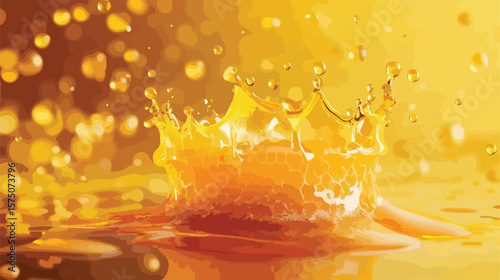 Golden Honey and Oil Splashes Like a Crown Flat Vector Illustration