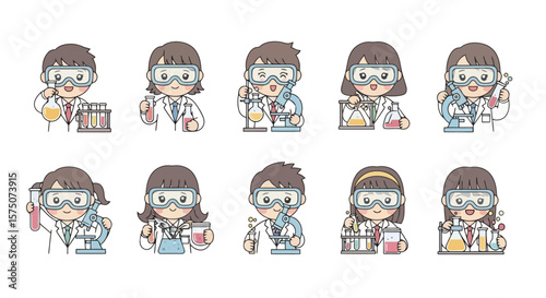 Cartoon Scientists: Diverse Kids in Lab Coats Conducting Experiments