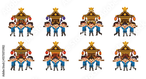 Japanese Festival Portable Shrine, Vector Illustration