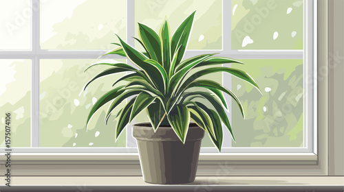 Modern Minimalist House Plant Line Art Vector with Potted Green Plant