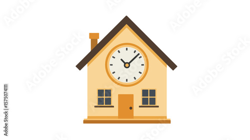 Modern House Shape Wall Clock Flat Vector Design Isolated