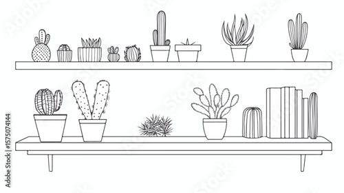 Minimalist Houseplant Cactus Line Art Vector Isolated on White Background