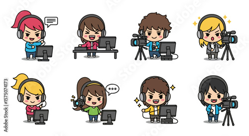 Diverse Cartoon Characters in Media Professions