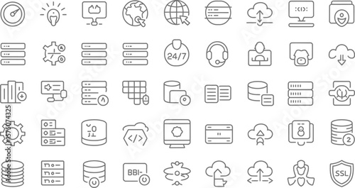 A collection of outline icons representing various data and networking concepts