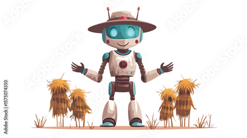 Futuristic Humanoid Robot with Scarecrows Cartoon Character