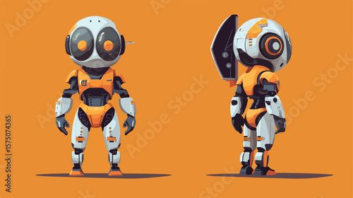 Futuristic Humanoid Robot with Fan Character Cartoon Illustration