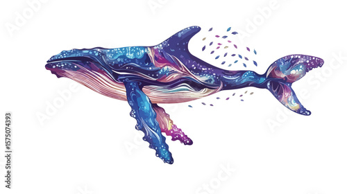 Lone Humpback Whale Calf On White Background for Stock Photos