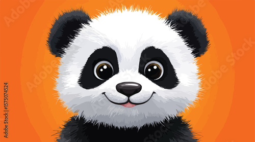 Adorable Smiling Panda Icon in Orange Background