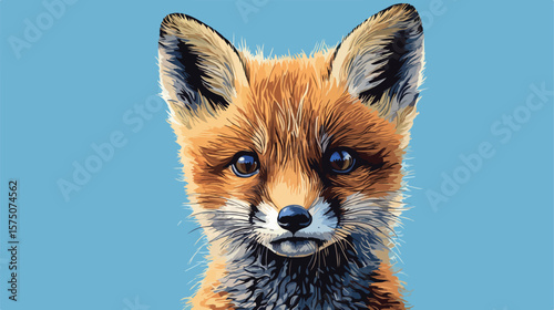 Cute Baby Fox in Jungle with Blue Background