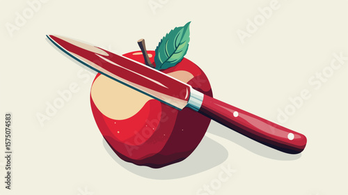 Vibrant Red Apple Icon with Running Knife - Healthy Eating Concept