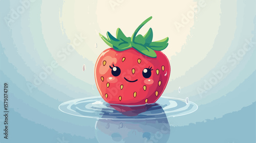 Red Strawberry Icon Slipped into Water