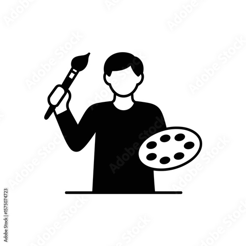 A faceless artist holding a paintbrush and a color palette on a white background, indicating creativity and artistic skill.
