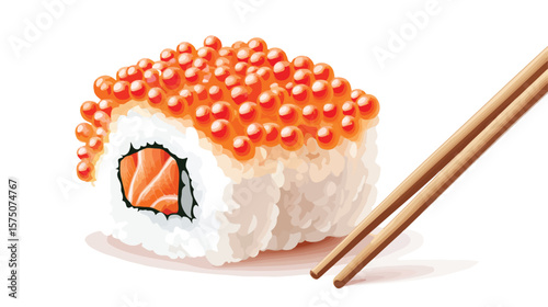 Delicious Ikura Sushi Piece with Premium Salmon Roe Served on Chops