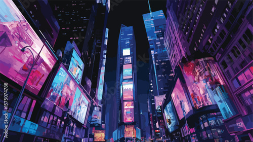 Vibrant City Life Illuminated Skyscraper Billboard Advertising