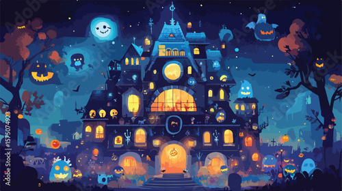 Mystical Haunted House Illustration for Halloween
